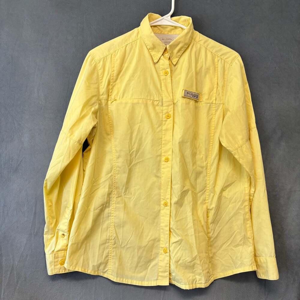 Columbia PFG Long Sleeve Button Up Shirt Size M Yellow Fishing Vented